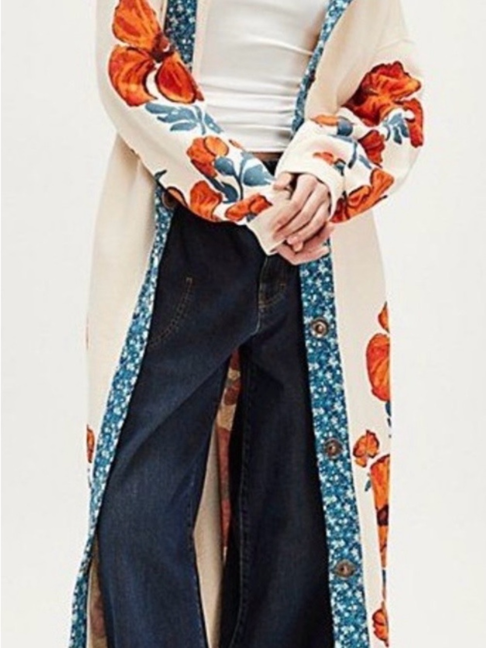 NWT FREE PEOPLE Super Bloom BLUE LAGOON COMBO Maxi Cardigan Jacket SZ MEDIUM - Picture 2 of 11